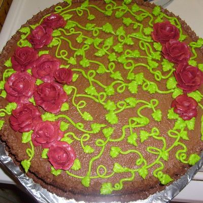 Choc. Cake And Burgundy Roses