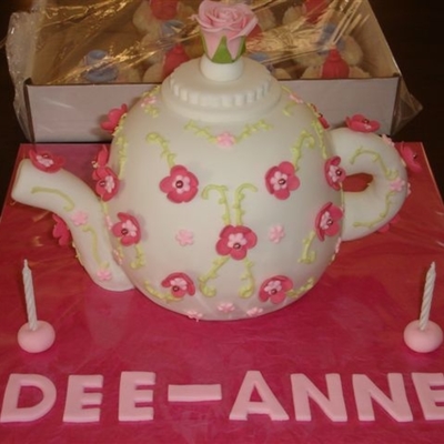 White Tea Pot With Pink Flower