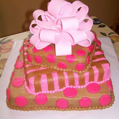 Brown And Pink Dot Birthday Cake