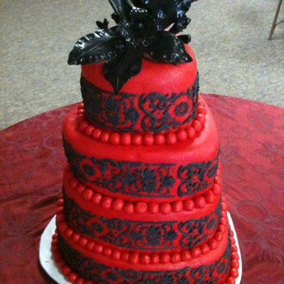 Red And Black Stencil Wedding Cake