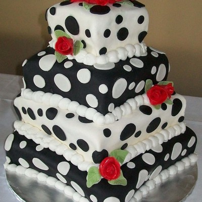 Black And White Cake With Red Roses