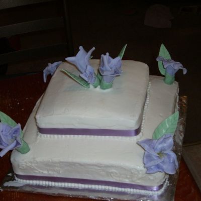 Two-Tier Square Cake Purple Flowers