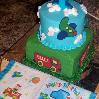 Fire Engine And Airplane Cake