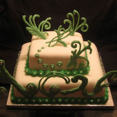 White And Green Tiered Birthday Cake