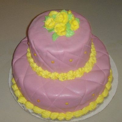 2 Tier Purple With Yellow Rose Quilted Cake
