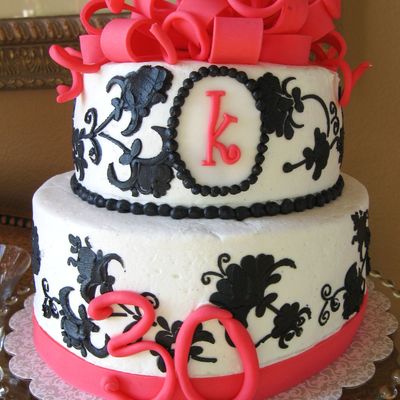 Black & White Stencil Monogram Cake