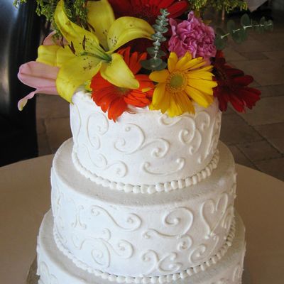 3 Tier Scroll Wedding Cake With Fresh Flowers