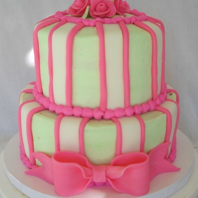 Pink & Green Stripes Tiered Cake