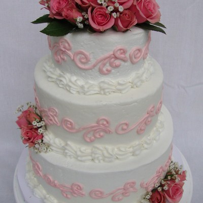 Pink Roses Tiered Wedding Cake