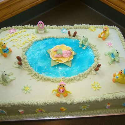 Yellow Ducks And Green Frogs Baby Shower Cake