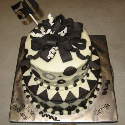 50Th Birthday Black, White, & Silver Cake