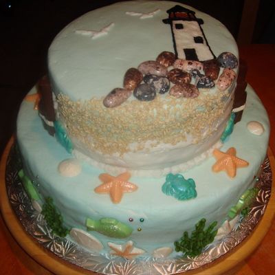 Beach Themed Cake With Lighthouse
