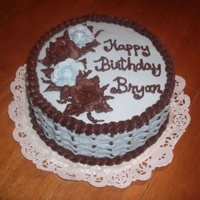 Blue And Brown Basket W/ Roses