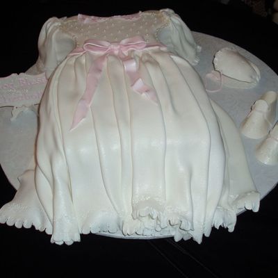 Christening Gown, Booties And Bonnett