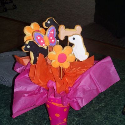 Dogs, Bone, Flowers And Butterfly