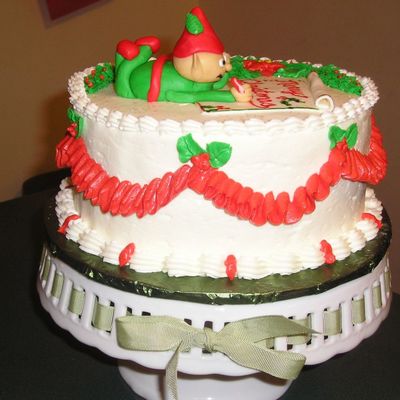 Elf Cake Writing Merry Christmas