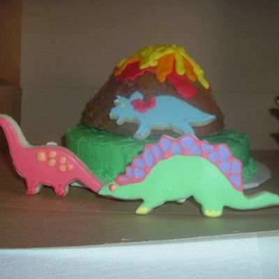 Volcano Cake With Dinosaur Cookies