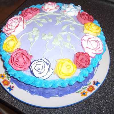 Firts Attempt At Roses, Basketweave, And Rope All In One Cake