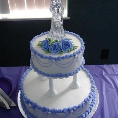 Wedding Cake With Purple Boarder & Flowers