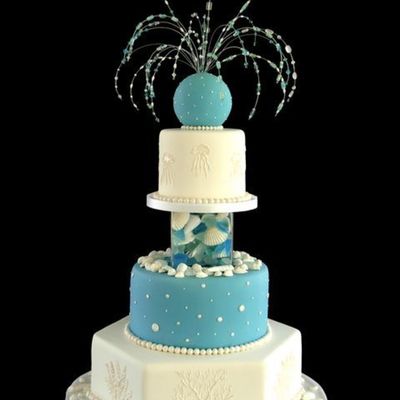 Turquoise And White Seashell Cake
