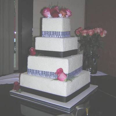 4 Tier Square Cake With Zebra Ribbon
