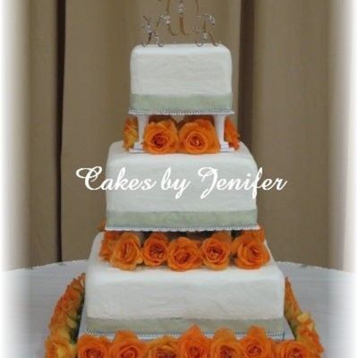 Sage And Orange Square Wedding Cake