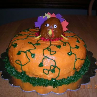Pumpkin Cake With Turkey Popping Out