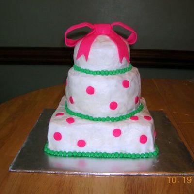 Tiered Birthday Cake With Pink And Green