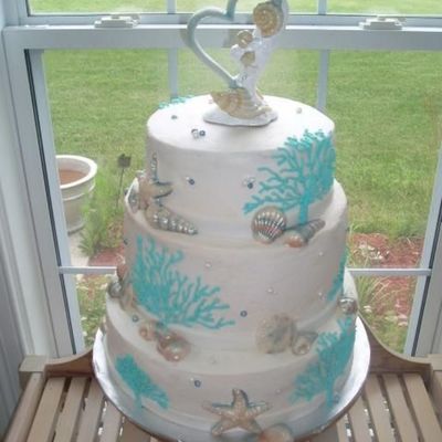 Aquamarine And Off-White Beach Cake