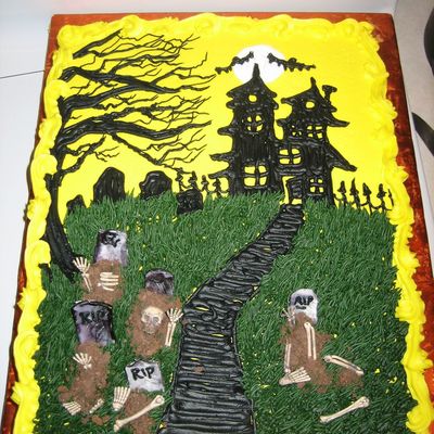 Creepy Graveyard Haunted House Cake