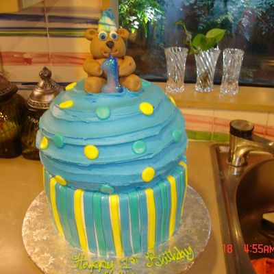 Birthday Bear On A Large Cupcake