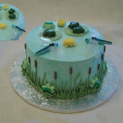 Frog, Turtle, Dragonfly Theme Baby Shower Cake