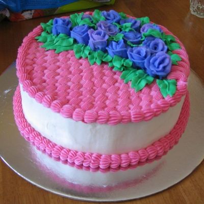 Pink Basket Of Purple Roses