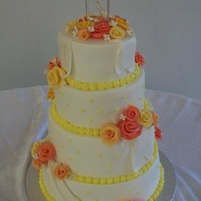 Coral And Yellow Wedding Cake