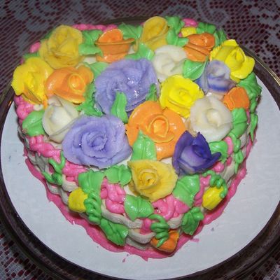 Heart Shaped Cake/diff Colored Flowers
