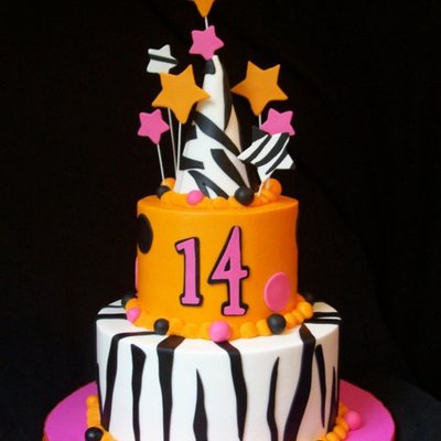 Orange, Pink And Black Zebra Cake