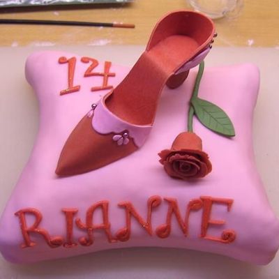 Pillow Cake With Shoe And Rose