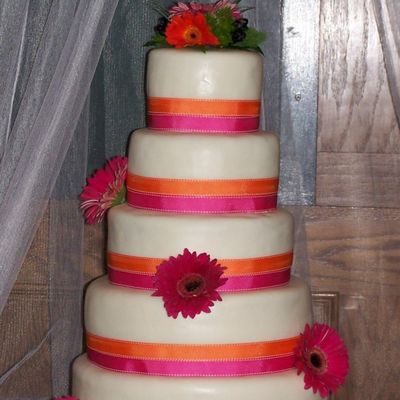 Orange And Pink Gerber Daisy Wedding Cake