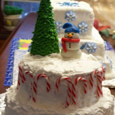 Candy Cane Snowman Cake