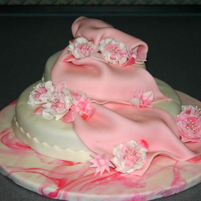 Tiered Wedding Cake On Marblized Cake Board