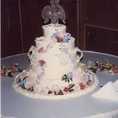 Wedding Cake... W/ Silk Flowers