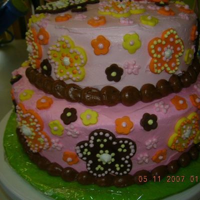 Stacked Bday Cake With Chocolate Clay Flowers