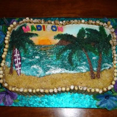 Surfer Girl Ocean Beach Palm Trees Surfboard