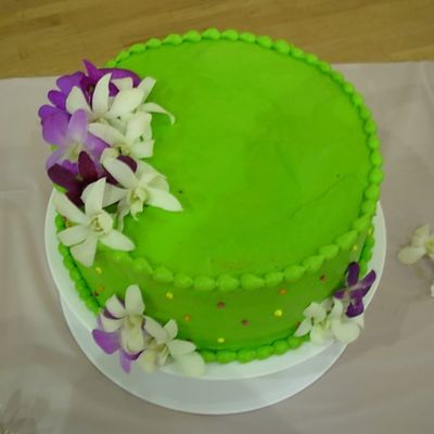 Green Wedding Cake With Fresh Orchids - Mr & Mrs Poole