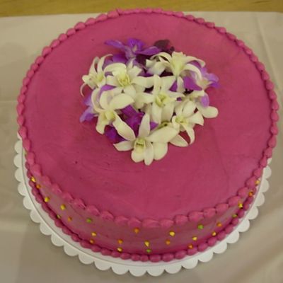 Pink Wedding Cake With Fresh Orchids - Mr & Mrs Poole