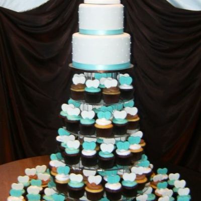 Teal And Brown Cupcake Tower