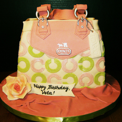 Pink And Green Coach Purse Cake