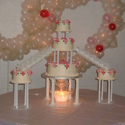 Pink Roses Over Fountain