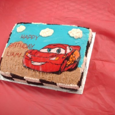 Lightning Mcqueen Cake With Frozen Buttercream Transfer