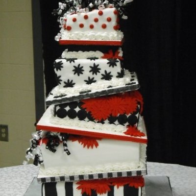 Black, White & Red Topsy Turvy Wedding Cake